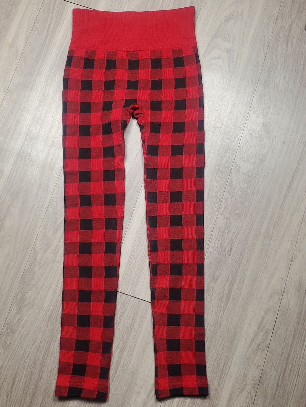 MUK LUKS Women's Fleece Lined Leggings S/M Red & Black Plaid Buffalo Check - Picture 10 of 10